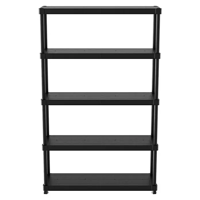 Regalux Kunststoffregal - H x B x T: 187 x 120 x 40 cm, Traglast pro Boden: 70 kg, Anzahl Böden: 5 Stk., Stecken, Schwarz - Schwarzes Regal mit fünf Ebenen. Eine praktische Aufbewahrungslösung, die sich ideal für Garage, Keller oder Abstellraum eignet.
