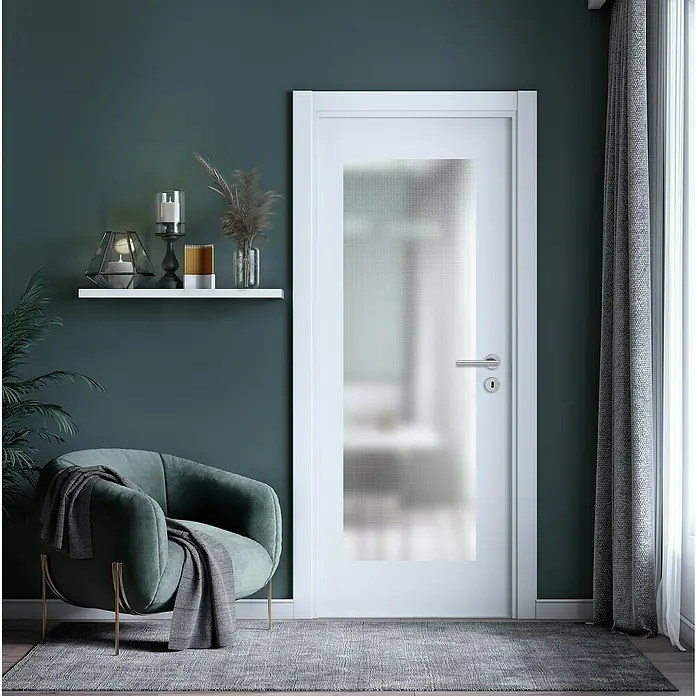 Diamond Doors Lichtausschnitt - Mastercarré, 410 x 1.420 mm - Elegante Inneneinrichtung mit einer weißen Tür, die einen modernen Touch verleiht. Perfekt für stilvolle Wohnräume.