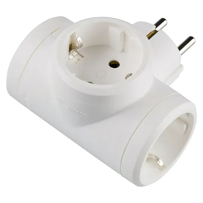 Legrand Ladrón triple - Blanco - Adaptador de enchufe blanco en forma de T con tres salidas para redes eléctricas europeas.