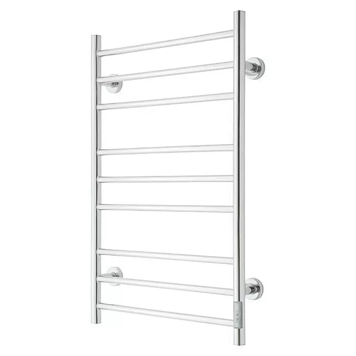 TVS Design Elektro-Badheizkörper Eldo 9 L - B x H: 530 x 860 mm, Mit Thermostat und Timer, Edelstahl - Verchromter elektrischer Handtuchheizkörper mit mehreren Stangen und Bedienfeld.