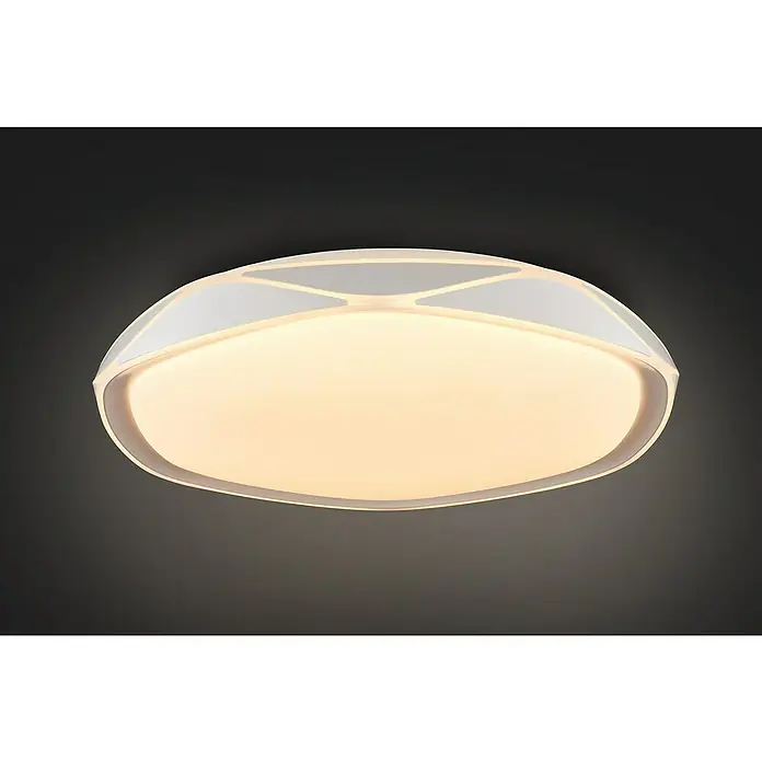 MegaLight LED-Deckenleuchte rund Venus - 30 W, Ø x H: 41 x 7,5 cm, Weiß, Mehrfarbig - Diese Nahaufnahme zeigt eine moderne, runde Deckenleuchte mit einem geometrischen Design in Weiß und sanftem Licht.
