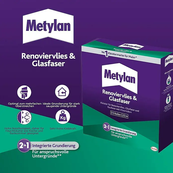 Metylan Tapetenkleister Renoviervlies & Glasfaser - 500 g - Metylan Renoviervlies & Glasfaser Kleister: Ideal für Renovierungsarbeiten, bietet hohe Klebkraft und ist auch für Feuchträume geeignet.