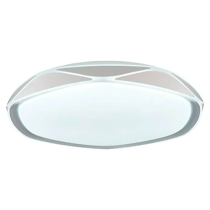 MegaLight LED-Deckenleuchte rund Venus - 30 W, Ø x H: 41 x 7,5 cm, Weiß, Mehrfarbig - Nahaufnahme einer modernen, weißen Deckenleuchte mit einem stilvollen, geometrischen Design, das jedem Raum eine elegante Note verleiht.