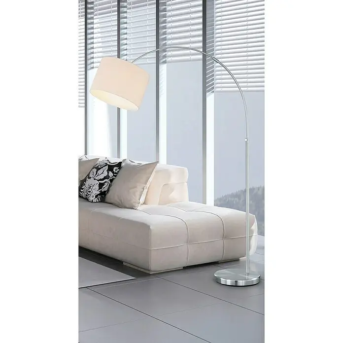 Trio Lighting Lámpara de pie Hotel - 60 W, Altura: 215 cm, Plateado, E27 - Elegante lámpara de pie con pantalla de tela y diseño arqueado, que aporta un ambiente moderno a cualquier habitación. Perfecta al lado del sofá.