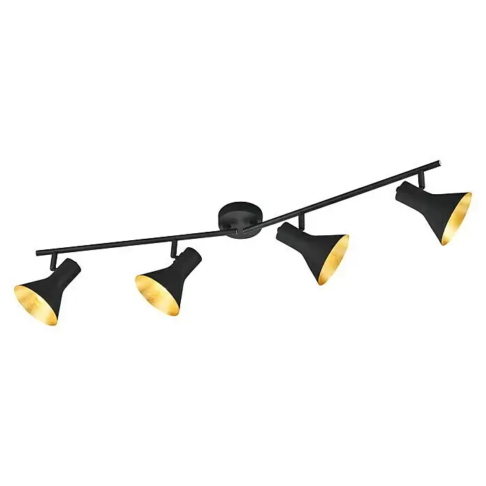 Reality Leuchten Nina Deckenstrahler - 160 W, L x B x H: 84,5 x 11 x 21 cm, Schwarz, E14, 4 Stk. - Schwarze Schienenleuchte mit vier verstellbaren Strahlern, innen goldfarben.