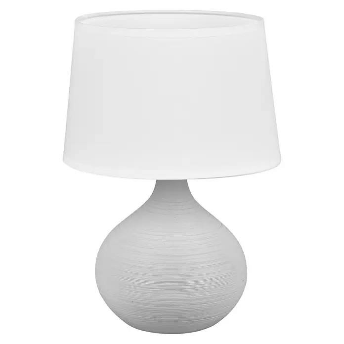 Trio Lighting Lámpara de sobremesa Martin - 40 W, L x An x Al: 20 x 20 x 29 cm, Cappuccino, E14 - Lámpara de mesa blanca sencilla con pantalla cónica, perfecta para mesitas de noche o auxiliares.