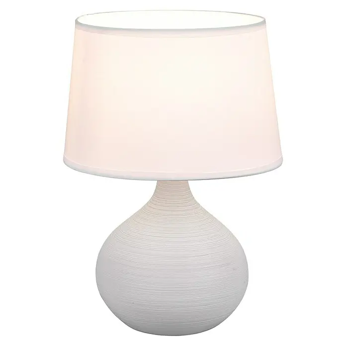 Trio Lighting Lámpara de sobremesa Martin - 40 W, L x An x Al: 20 x 20 x 29 cm, Cappuccino, E14 - Elegante lámpara de mesa blanca con pantalla de tela. El diseño armonioso se adapta perfectamente a mesitas de noche o mesas auxiliares y crea un ambiente acogedor.