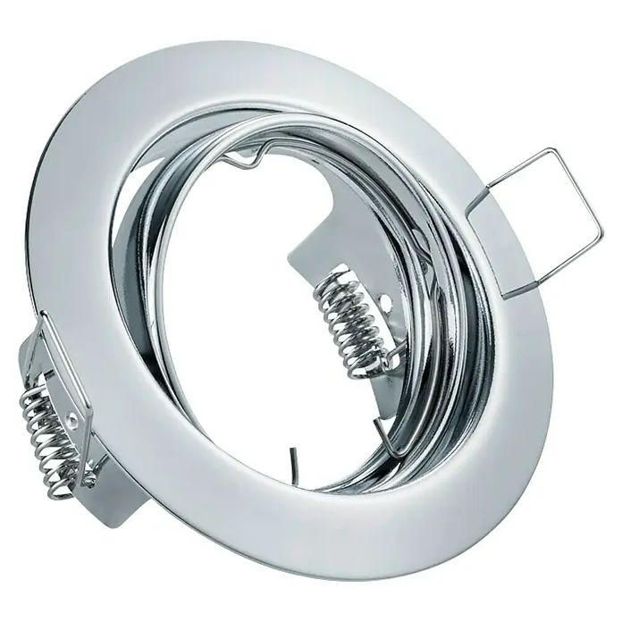Trio Lighting Foco empotrable Jura - 15 W, GU10, Cromo, Diámetro: 8,3 cm - Primer plano de un foco empotrable redondo con acabado cromado y mecanismo de resorte.