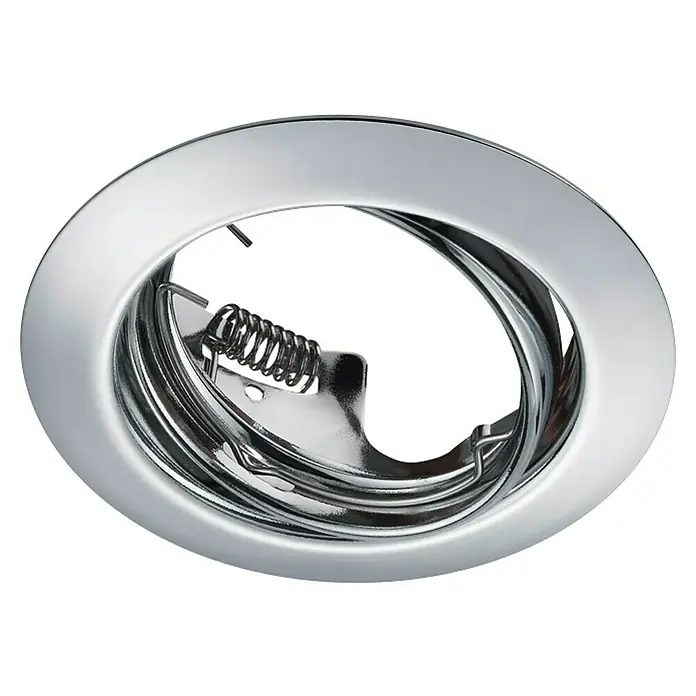 Trio Lighting Foco empotrable Jura - 15 W, GU10, Cromo, Diámetro: 8,3 cm - Primer plano de un marco de downlight cromado con resortes para una fácil instalación. Ideal para interiores modernos.
