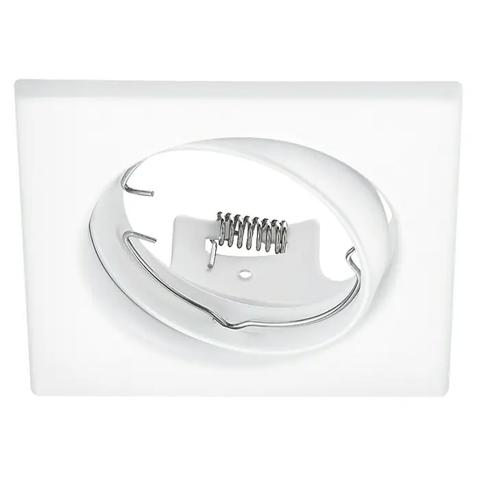 Trio Lighting Foco empotrable Jura - 15 W, GU10, Blanco - Primer plano de una lámpara de techo blanca con un resorte helicoidal y un soporte metálico, que ofrece soluciones de iluminación modernas.