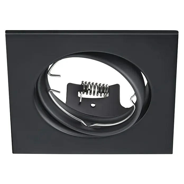 Trio Lighting Foco empotrable Jura - 15 W, GU10, Negro - Primer plano de una resistencia de calefacción de una estufa en una cocina negra. La resistencia es brillante y contrasta fuertemente con el fondo oscuro.