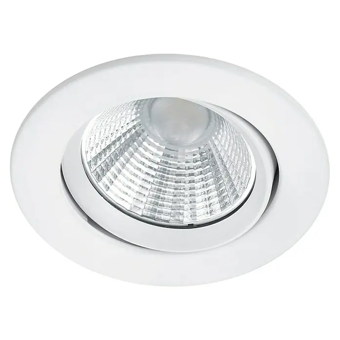 Trio Lighting Foco LED empotrable Pamir - 5,5 W, Color de luz: Blanco cálido, Diámetro: 8,5 cm, Blanco - Primer plano de un foco empotrable LED blanco. El diseño giratorio permite una orientación flexible de la luz.