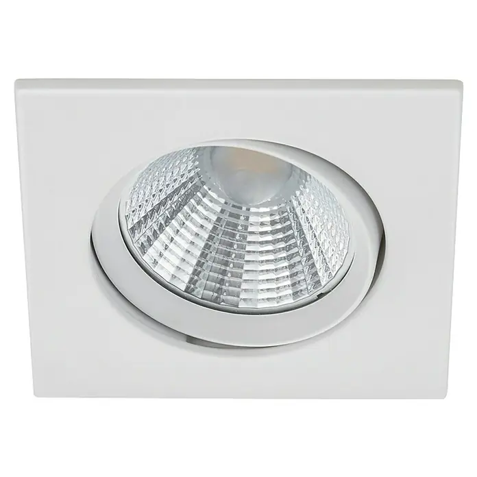 Trio Lighting Foco LED empotrable Pamir cuadrado - 5,5 W, Color de luz: Blanco cálido, Blanco - Primer plano de una lámpara empotrable cuadrada blanca con una bombilla redonda espejada.