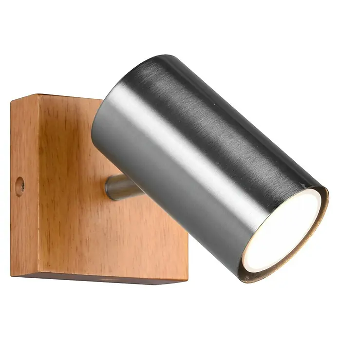 Trio Lighting Marley Foco de pared - 15 W, L x An x Al: 12 x 9 x 16 cm, Marrón, GU10 - Lámpara de pared de madera con foco de níquel cepillado. Ideal para interiores modernos, luz dirigida y diseño elegante.
