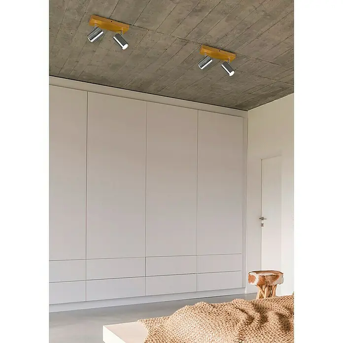 Trio Lighting Marley Regleta - 30 W, L x An x Al: 9 x 26 x 16 cm, Marrón, GU10, 2 ud. - Lámparas de techo con base de madera y focos cromados que crean un ambiente moderno y elegante. Son un complemento ideal para cualquier habitación.