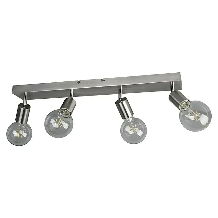 Trio Lighting Regleta Vannes - 40 W, 4 ud., L x An x Al: 9 x 60 x 12 cm, Níquel mate - Lámpara de techo de cuatro focos con reflectores ajustables de acero cepillado y bombillas claras para iluminación moderna.\n