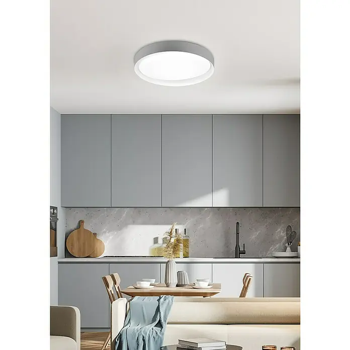 Plafón LED redondo Zeta - 24 W, Ø x Al: 480 mm x 7 cm, Blanco, Blanco cálido - Lámpara de techo moderna con forma redonda e iluminación brillante. El diseño minimalista se integra perfectamente en el entorno de cocina moderno.
