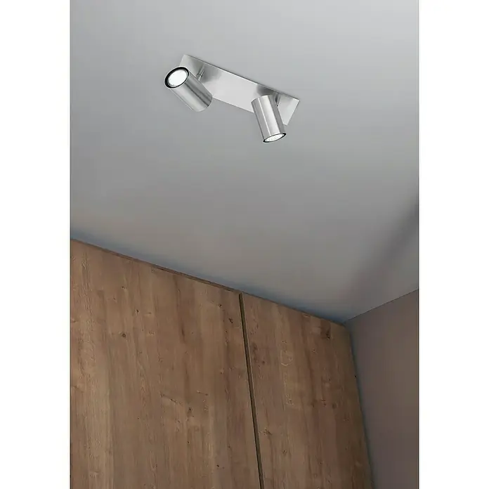 Trio Lighting Marley Regleta - 35 W, L x An x Al: 9 x 30 x 15 cm, Níquel mate, GU10, 2 ud. - Lámpara de techo moderna con dos focos de metal cepillado. Iluminación elegante para interiores con un diseño minimalista.