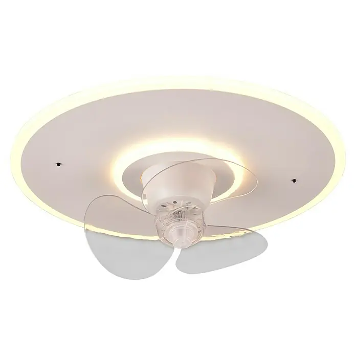 Trio Lighting Ventilador de techo Nybro - Blanco, 50 cm, 40 W, Blanco neutro - Primer plano de una moderna lámpara de techo con ventilador integrado, que proporciona una iluminación brillante y eficiente energéticamente.