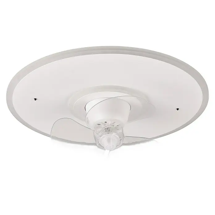 Trio Lighting Ventilador de techo Nybro - Blanco, 50 cm, 40 W, Blanco neutro - Primer plano de un ventilador de techo blanco con aspas redondas y transparentes y una lámpara integrada.