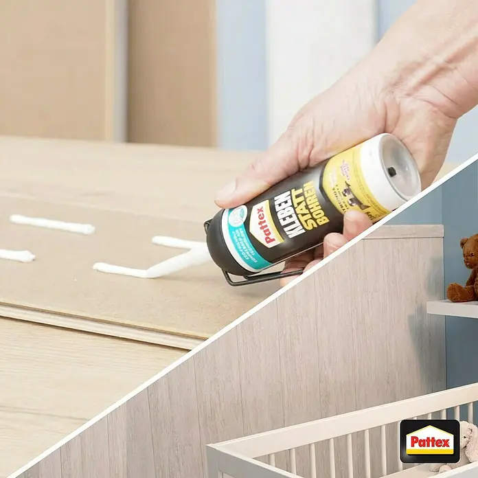 Pattex Kleben statt Bohren Montagekleber - Weiß, 133 g - Pattex Kleben Statt Bohren Montagekleber wird aufgetragen, um Oberflächen zu verbinden, eine praktische Lösung für Heimwerkerprojekte.