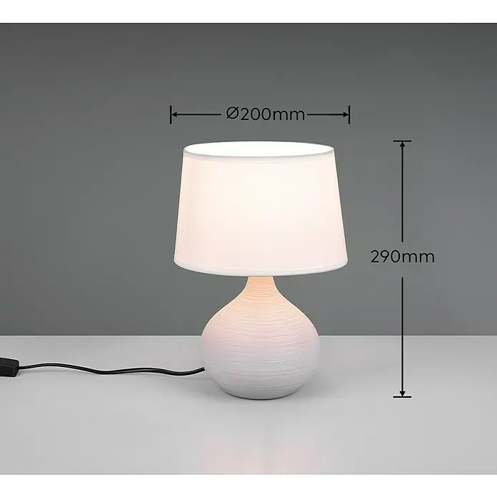 Trio Lighting Lámpara de sobremesa Martin - 40 W, L x An x Al: 20 x 20 x 29 cm, Cappuccino, E14 - Primer plano de una lámpara de mesa con pantalla, que muestra sus dimensiones: 200 mm de diámetro y 290 mm de altura.