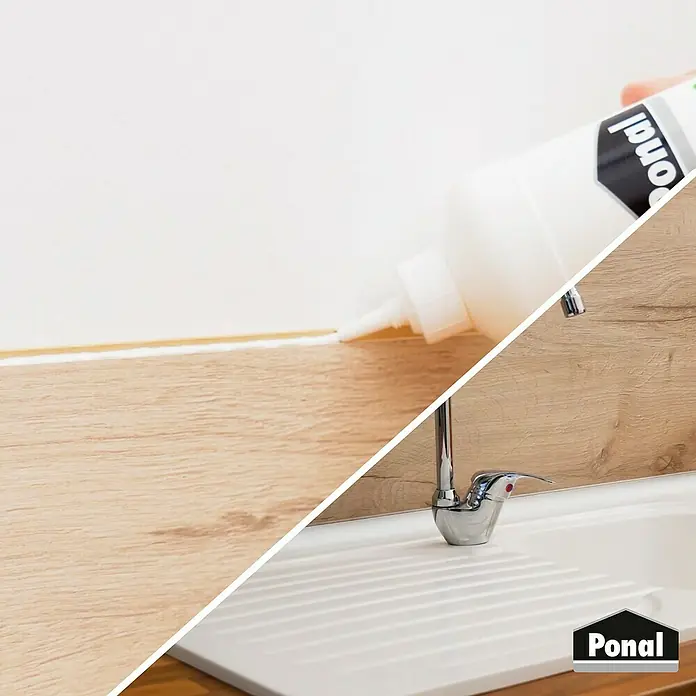 Ponal Holzleim Fugen-Leim Parkett & Laminat / OSB & Verlegeplatten - 1 kg, Lösemittelfrei - Auf dem Bild ist ein Ponal-Produkt zu sehen, das für die Anwendung im Haushalt gedacht ist, wahrscheinlich ein Klebstoff oder Dichtmittel.