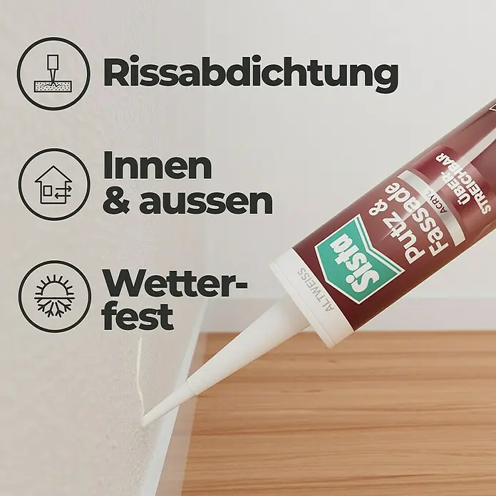 Sista Acryl Putz & Fassade - Altweiß, 280 ml - Produktbild von Sista Putz & Fassade Acryl Dichtmasse zum Abdichten von Rissen, für Innen- und Außenbereich, wetterfest.