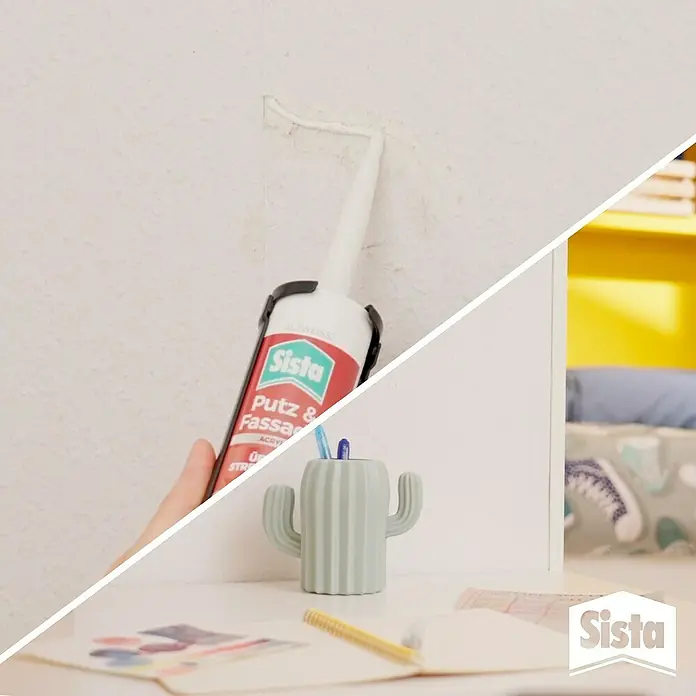 Sista Acryl Putz & Fassade - Altweiß, 280 ml - Produktbild von Sista Putz & Fassade Acryl Dichtmasse. Das Produkt ist ideal zum Füllen von Rissen und Fugen im Innen- und Aussenbereich.