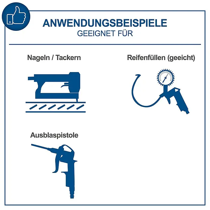 Scheppach Kompressor HC30o - Max. Druck: 8 bar, 24 l - Anwendungsbeispiele für Druckluftwerkzeuge: Nagler, Reifenfüller und Ausblaspistole. Geeignet für verschiedene Anwendungen.