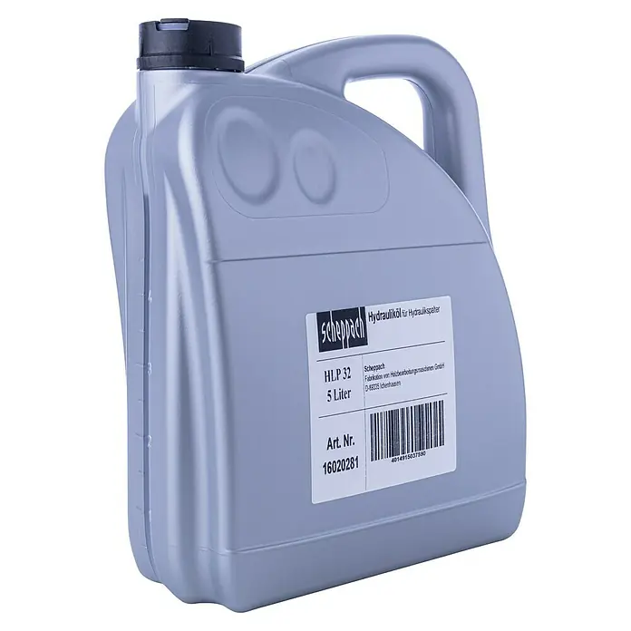 Scheppach Hydrauliköl - 5 l - Bild eines grauen 5-Liter-Kanisters mit Scheppach Hydrauliköl HLP 32, geeignet für Holzspalter.
