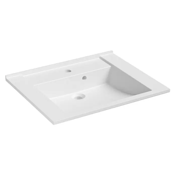 Lanzet Q4 Einbauwaschbecken - 93,2 x 49,5 cm, Weiß - Nahaufnahme eines weißen Waschbeckens mit Löchern für Wasserhahn und Ablauf, ideal für moderne Badezimmerdesigns.