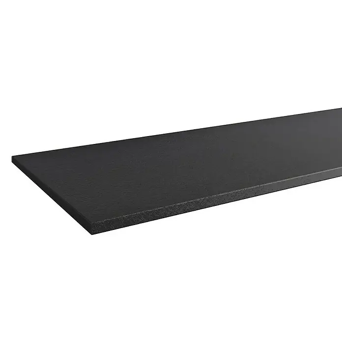 Lanzet Q4 Waschtischplatte - B x T x H: 92,8 x 50,5 x 1 cm, Schwarz - Nahaufnahme einer schwarzen Regalfläche mit leichter Textur auf hellem Hintergrund, ideal für minimalistische Designs.