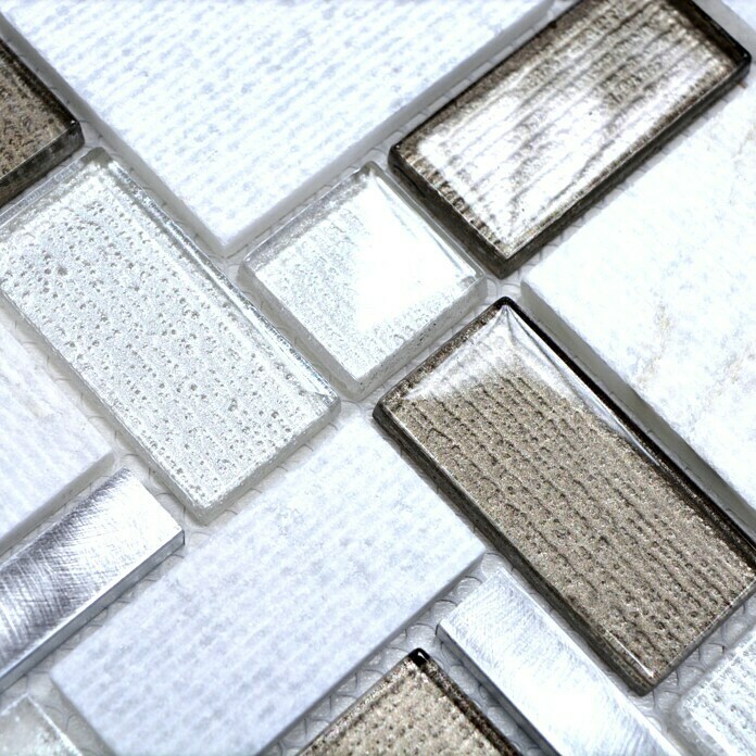Mosaikfliese Crystal Mix XCM FK01 (30 x 30 cm, Weiß/Beige, Glänzend)