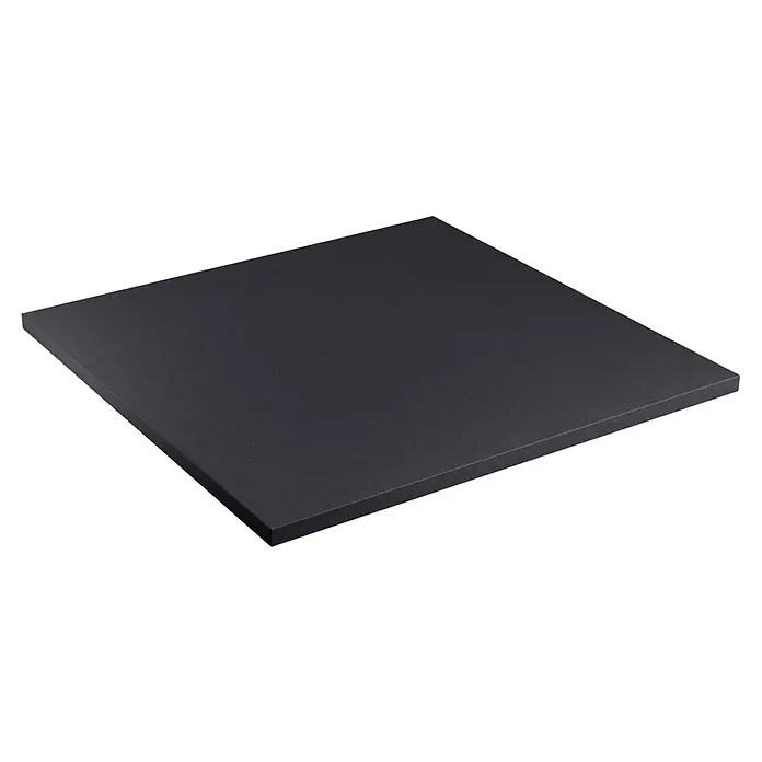 Lanzet Q4 Waschtischunterschrank - 92,8 x 50,5 x 49,2 cm, Berg Eiche/Schwarz - Nahaufnahme einer quadratischen, anthrazitfarbenen Tischplatte, die eine robuste und elegante Oberfläche für jeden Raum bietet.