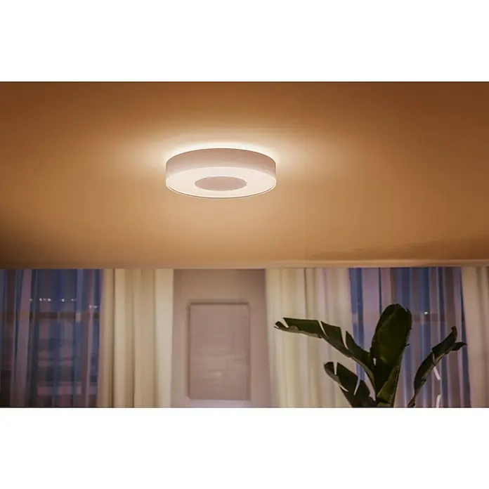 Philips Hue LED-Deckenleuchte rund White & Color Ambiance Infuse M - 33,5 W, Ø x H: 38,1 x 8,4 cm, Weiß, Mehrfarbig - Eine moderne, kreisförmige Deckenleuchte mit warmem Licht, die eine angenehme Atmosphäre im Raum schafft. Perfekt für stilvolle Wohnräume.