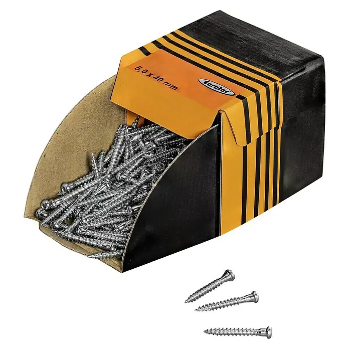 Eurotec Winkelbeschlagsschraube - Ø x L: 5 x 40 mm, TX für TORX-Antriebe, 250 Stk. - Schrauben der Größe 5,0 x 40 mm in einer Eurotec-Verpackung. Ideal für diverse Befestigungsarbeiten im Bau- und Handwerksbereich.
