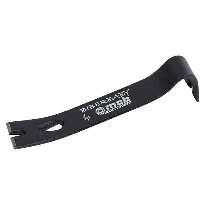 Peddinghaus Nageleisen Biber-Bar - Länge: 175 mm, Durchmesser: 35 mm - Nahaufnahme eines schwarzen Brecheisens, bekannt als "Biberbaby", mit Logo und Hebelwerkzeugen.