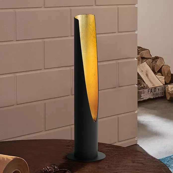 Eglo Barbotto LED-Tischleuchte rund - 5 W, Ø x H: 100 mm x 39,5 cm, Gold, Schwarz, Warmweiß - Elegante Stehlampe in Schwarz und Gold. Das Lichtobjekt ist ein Blickfang und sorgt für eine stimmungsvolle Beleuchtung.