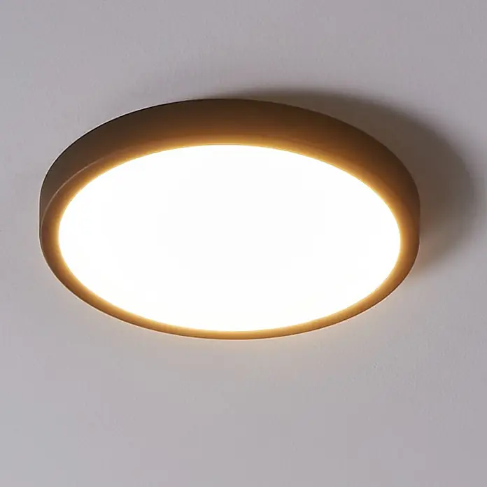 Eglo connect.z LED-Deckenleuchte FUEVA-Z rund19,5 W, Ø x H: 285 x 28 mm, Schwarz, Rund - Moderne Deckenleuchte mit einem runden, braunen Rahmen und hellem, diffusem Licht, ideal für Wohnräume.