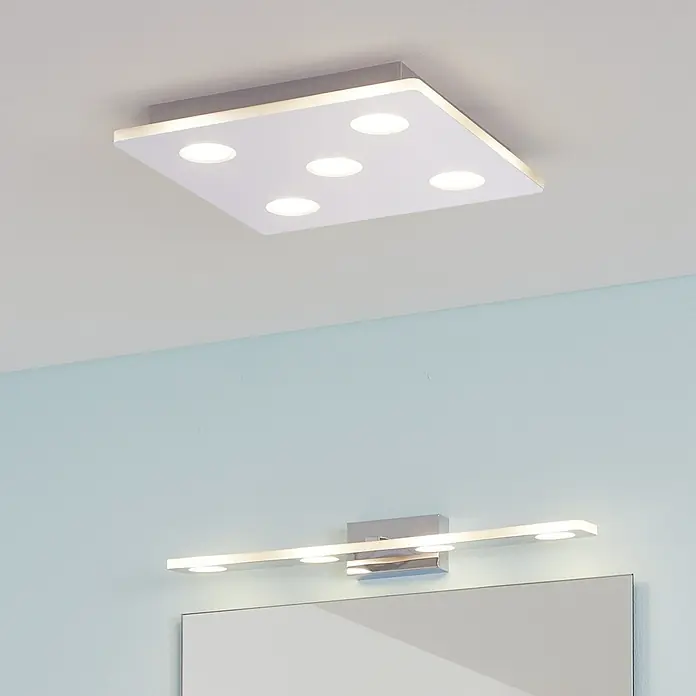 Eglo LED-Spiegelleuchte Cabus - 16 W, L x B x H: 58 x 11,5 x 4,5 cm, Warmweiß - Eine moderne, quadratische Deckenleuchte mit sechs runden LED-Lichtern. Sie bietet eine helle und gleichmäßige Ausleuchtung des Raumes.