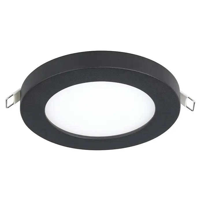 Eglo LED-Einbauleuchte rund FUEVA FLEX - 5,5 W, Ø x H: 11,7 x 0,2 cm, Schwarz, Neutralweiß - Aufnahme eines schwarzen LED-Deckeneinbaustrahlers, der eine elegante und moderne Beleuchtungslösung für jeden Raum bietet.