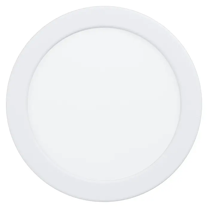 Eglo Fueva 5 LED-Einbauleuchte rund - 11 W, Neutralweiß, Ø x H: 16,6 x 2,5 cm - Nahaufnahme einer runden, weißen LED-Deckenleuchte mit einem schlichten, modernen Design und einer gleichmäßigen Lichtverteilung.
