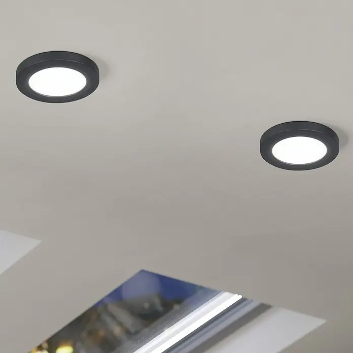 Eglo LED-Einbauleuchte rund FUEVA FLEX - 5,5 W, Ø x H: 11,7 x 0,2 cm, Schwarz, Neutralweiß - Deckenleuchten: Runde, schwarze LED-Einbaustrahler für eine moderne Beleuchtung im Raum.