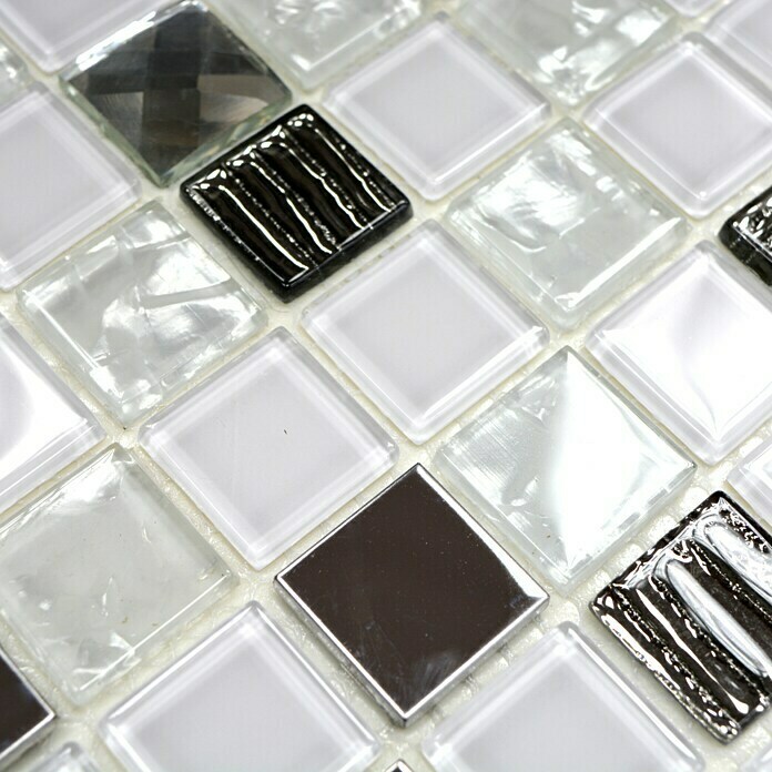 Mosaikfliese Quadrat Crystal Mix CM 424 (30 x 30 cm, Weiß/Silber, Glänzend)