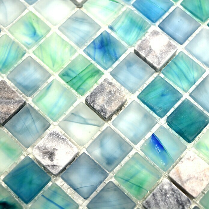 Mosaikfliese Quadrat Crystal Mix XCR 1501 (29,5 x 29,5 cm, Grün/Blau, Glänzend)