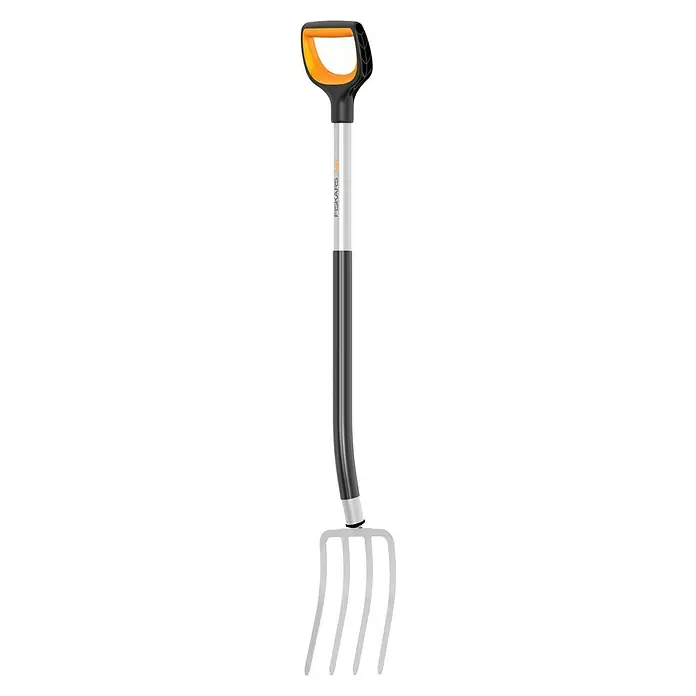 Fiskars Xact Spatengabel - Arbeitsbreite: 18,5 cm, Anzahl Zinken: 4, Langstiel - Der Fiskars Xact Spaten mit orangem Griff ist ideal zum Umgraben und Auflockern von Böden, mit vier robusten Zinken.