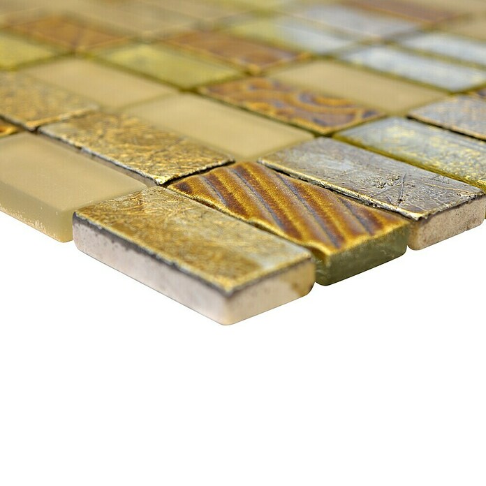 Mosaikfliese Rechteck Crystal Mix XCM CRS4 (30 x 30 cm, Gold, Glänzend)