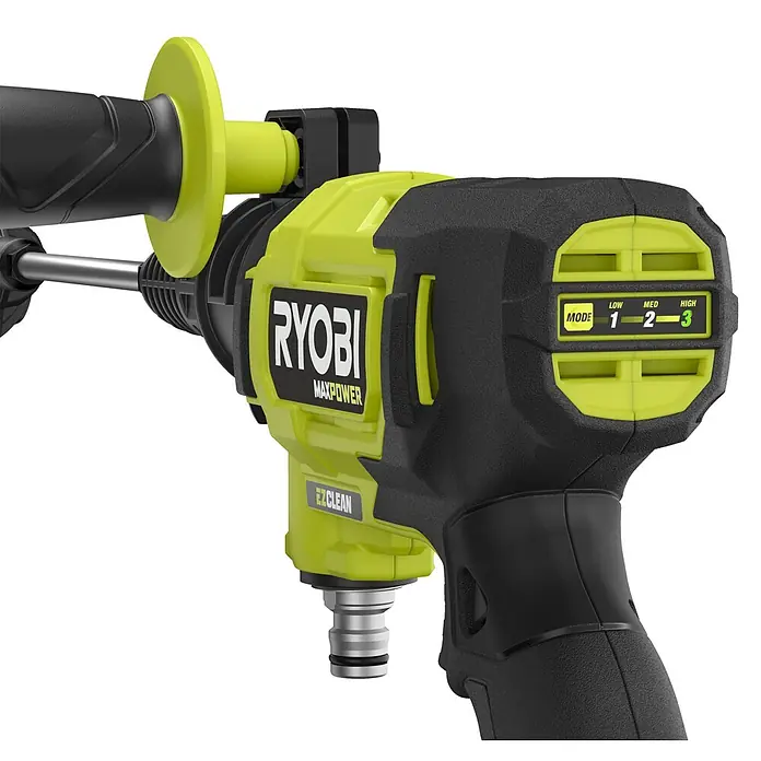 Ryobi Max Power Akku-Hochdruckreiniger RY36PWX41A-0 - 36 V, Ohne Akku, Max. Druck: 41 bar, Fördermenge: 160 l/h - Abbildung einer Ryobi MaxPower-Reinigungsmaschine, die die verfügbaren Einstellungen zeigt.