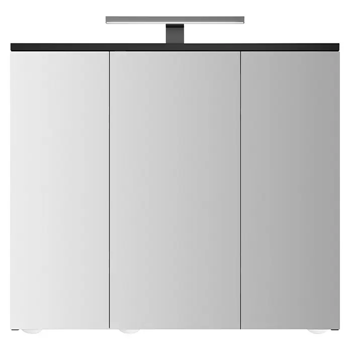 Camargue LED-Spiegelschrank Aragonit - B x H: 72,2 x 68,2 cm, Holz, Schwarz - Eleganter Spiegelschrank mit drei Türen und integrierter Beleuchtung für ein stilvolles Badezimmerambiente.